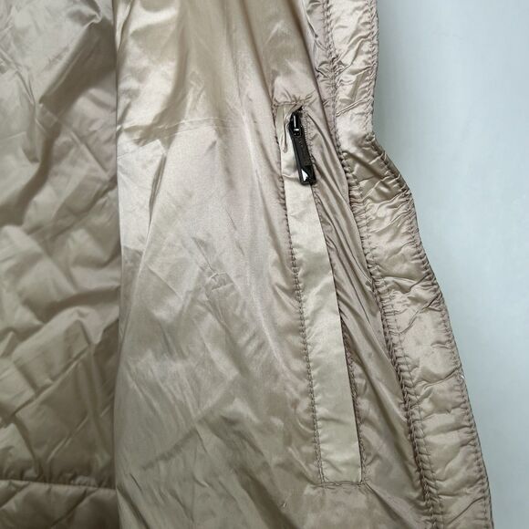 BCBG Maxazria Full Zip Quilted Puffer Jacket Womens Large Metallic Tan Hooded - Picture 12 of 16